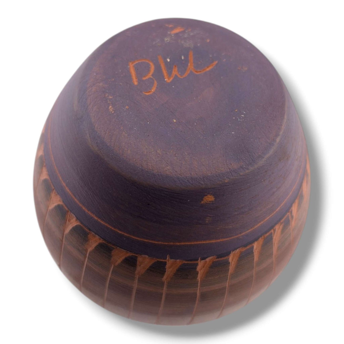 Navajo Etched Purple and Terracotta Rain Line Round Jar by Ben Billy