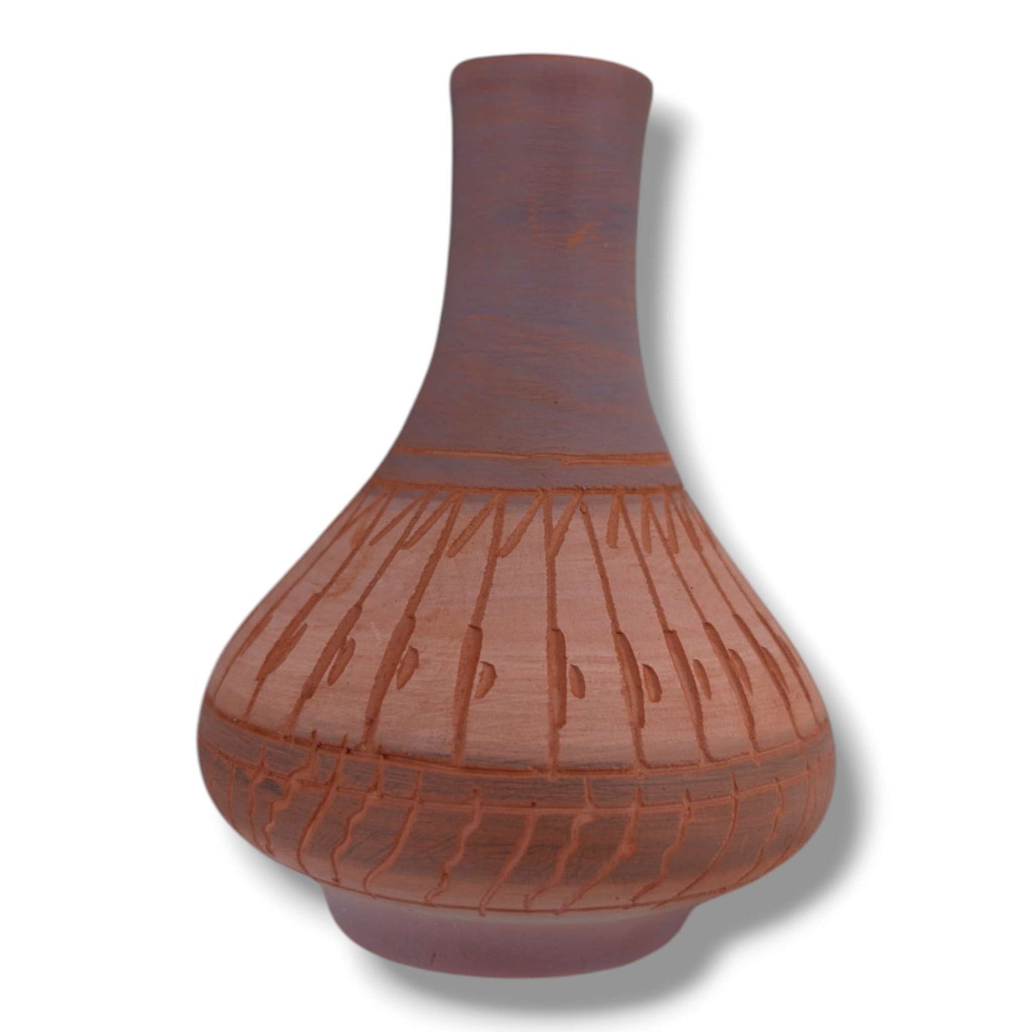 Navajo Etched Terracotta Rain Line Gourd Vase by Ben Billy