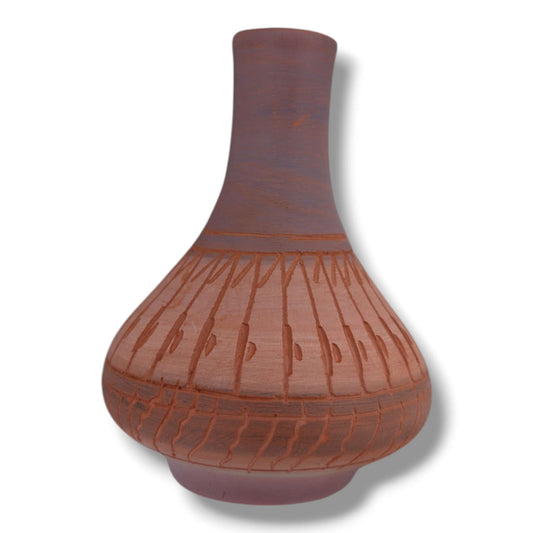Navajo Etched Terracotta Rain Line Gourd Vase by Ben Billy