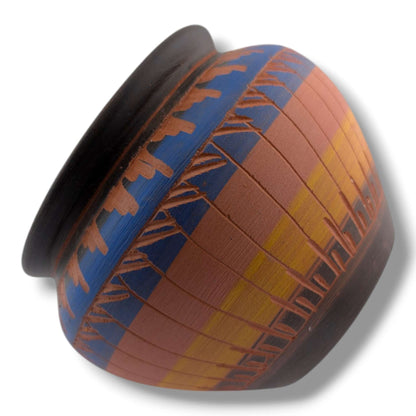 Navajo Etched Blue Amber and Black Multiband Rain Line Jar by Ben Billy