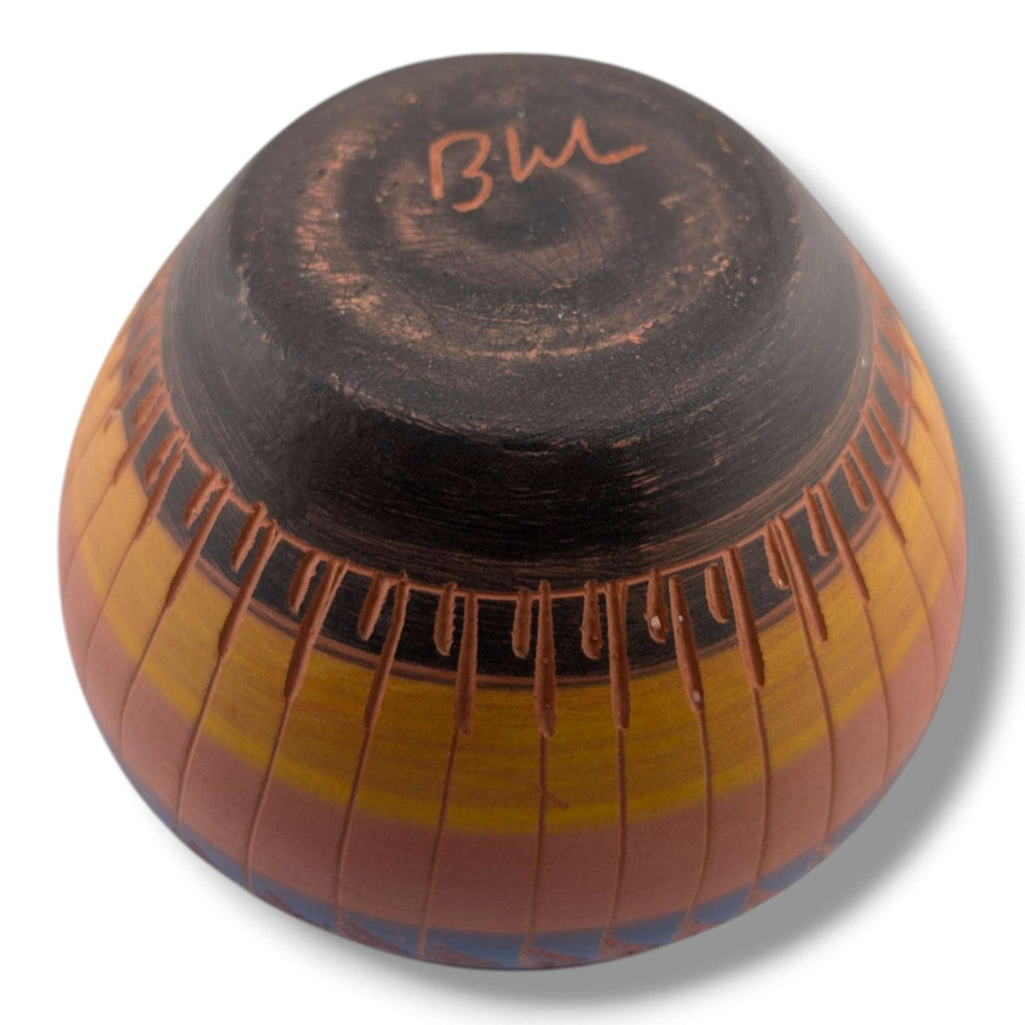 Navajo Etched Blue Amber and Black Multiband Rain Line Jar by Ben Billy