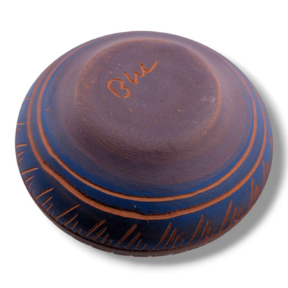 Navajo Etched Blue and Terracotta Disc Seed Jar by Ben Billy