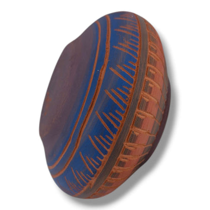 Navajo Etched Blue and Terracotta Disc Seed Jar by Ben Billy