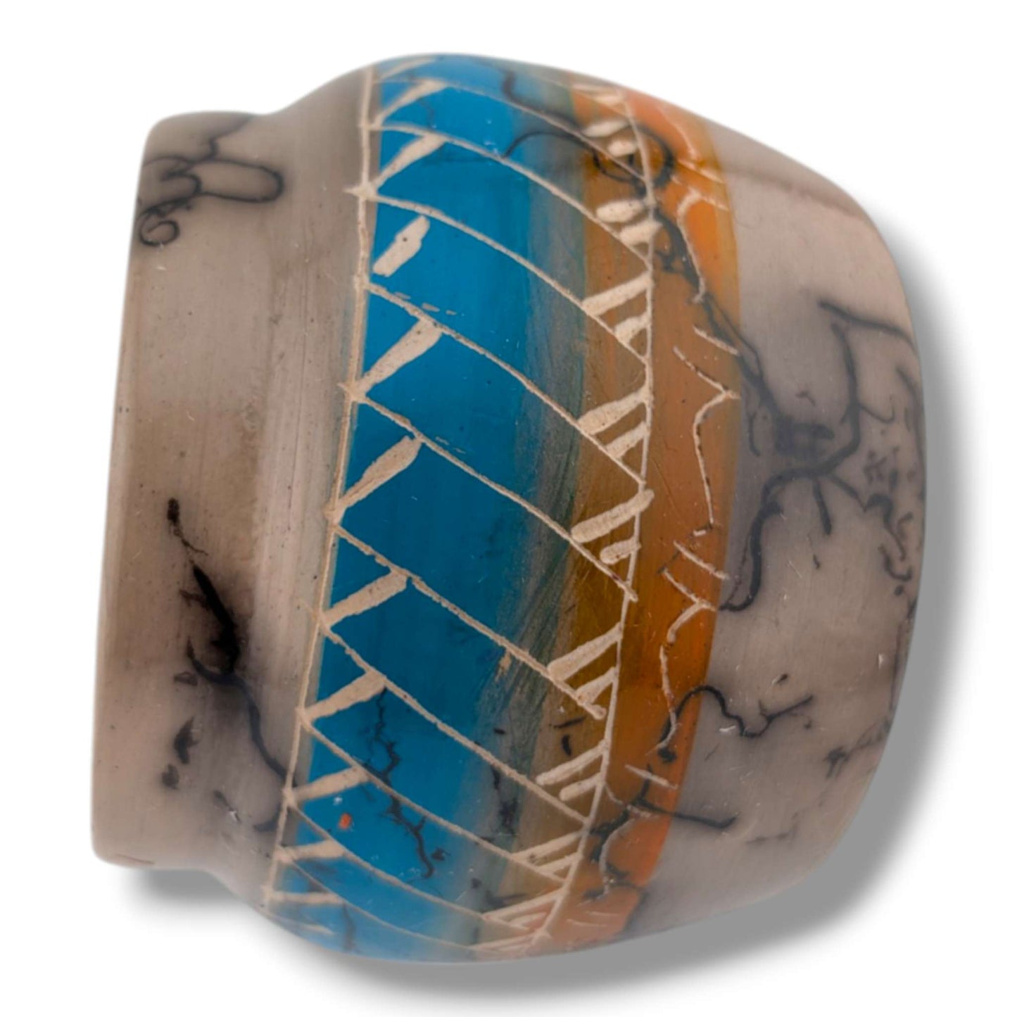 Navajo Horse Hair Blue and Amber Crosshatch Band Jar by Ben Billy