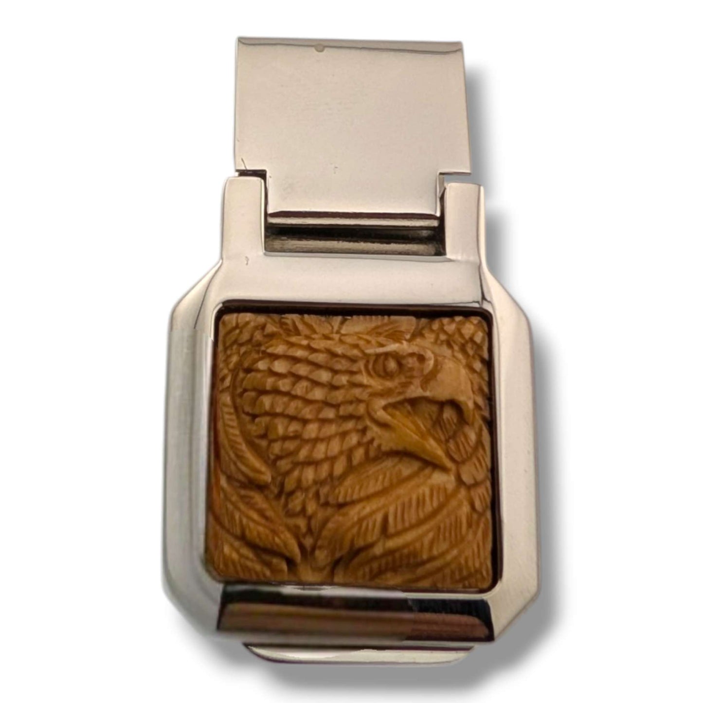 Stainless Steel Hand-Carved Wildlife Money Clip Eagle or Wolf