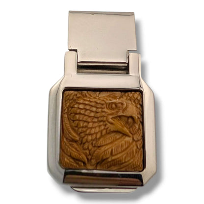 Stainless Steel Hand-Carved Wildlife Money Clip Eagle or Wolf