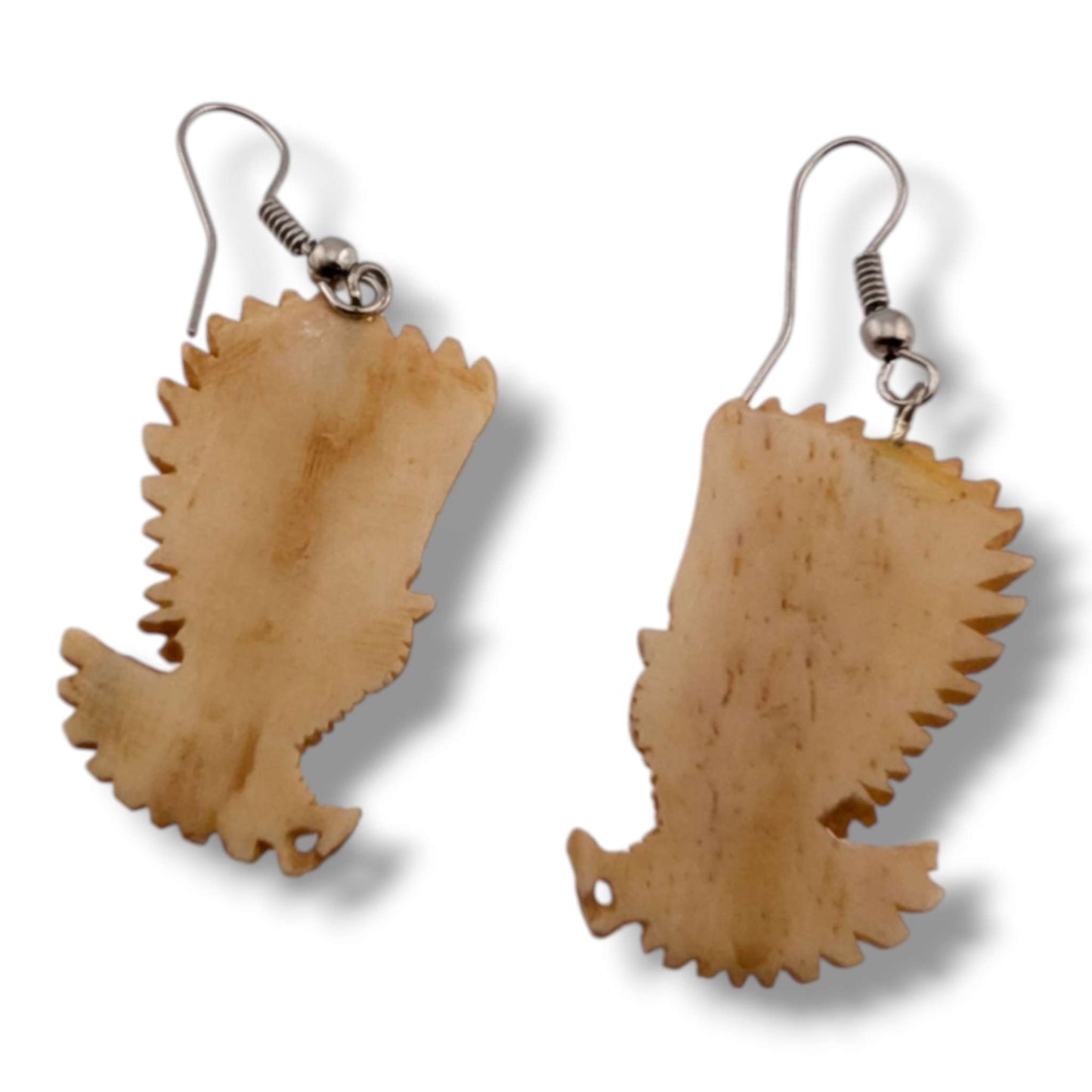 Hand-Carved Flying Owl Hook Dangle Earrings