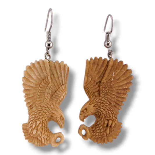 Hand-Carved Flying Eagle Hook Dangle Earrings