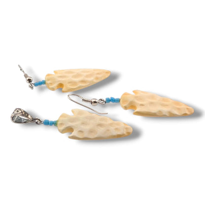 Hand-Carved Arrowhead Earring and Pendant Set with Turquoise Accent