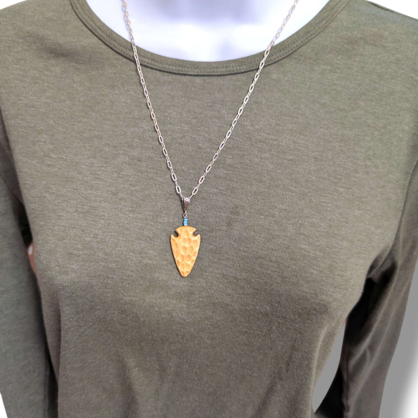 Hand-Carved Arrowhead Earring and Pendant Set with Turquoise Accent
