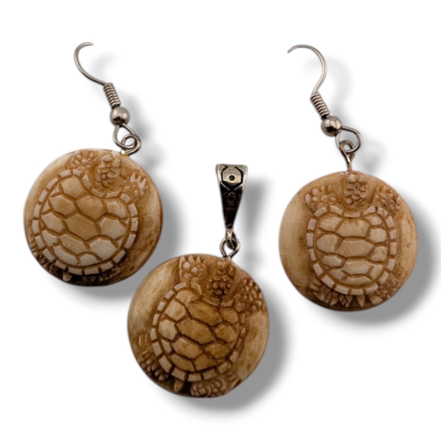 Hand-Carved Wildlife and Chief Round Medallion Earring and Pendant Set