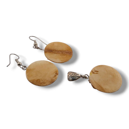 Hand-Carved Wildlife and Chief Round Medallion Earring and Pendant Set