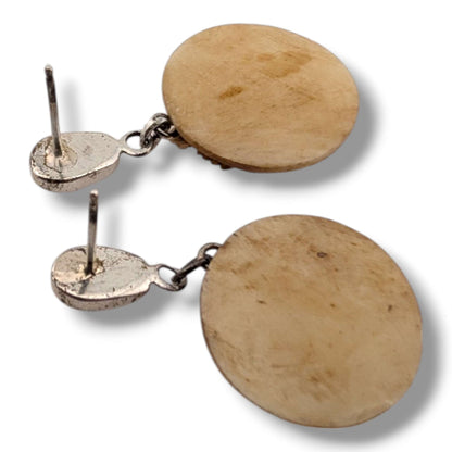 Hand-Carved Turtle Round Disc Dangle Earrings with Sugilite Sterling Silver Stud