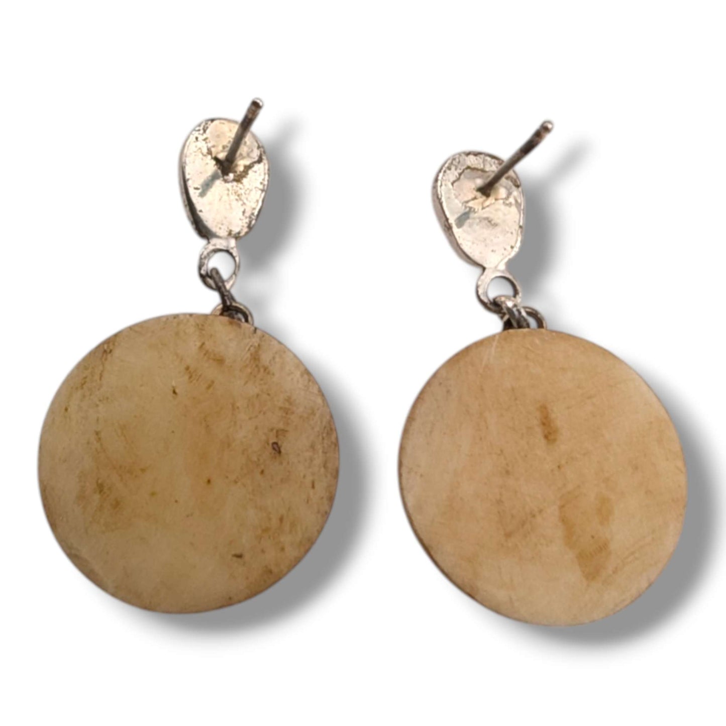 Hand-Carved Turtle Round Disc Dangle Earrings with Sugilite Sterling Silver Stud
