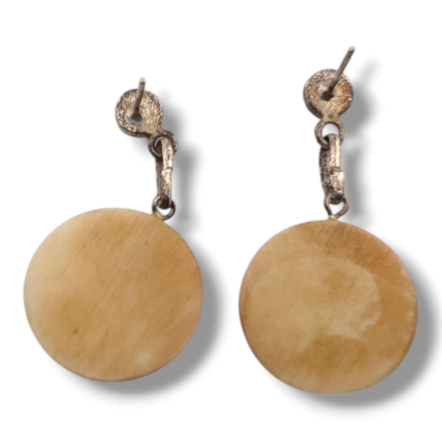 Hand-Carved Eagle Head Round Disc Dangle Earrings with Opal and Sugilite Sterling Silver Stud