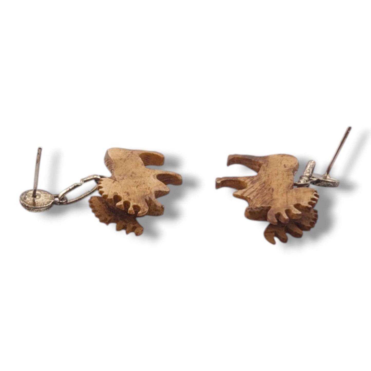 Hand-Carved 3D Moose Dangle Earrings with Black Onyx Sterling Silver Stud