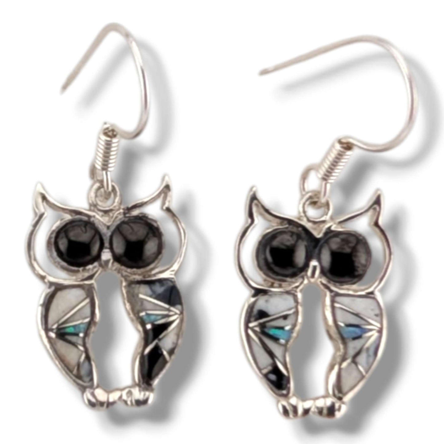 Sterling Silver Inlay Owl Dangle Earrings by OP