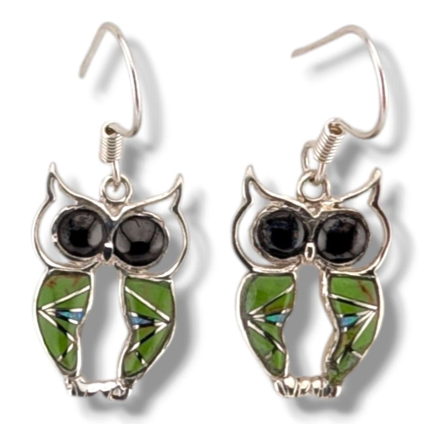 Sterling Silver Inlay Owl Dangle Earrings by OP