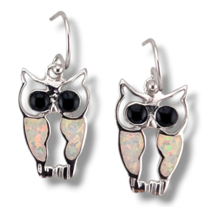 Sterling Silver Inlay Owl Dangle Earrings by OP