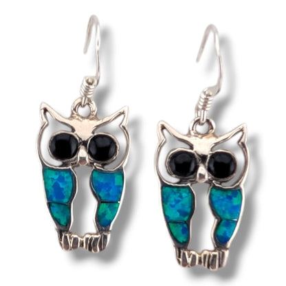 Sterling Silver Inlay Owl Dangle Earrings by OP