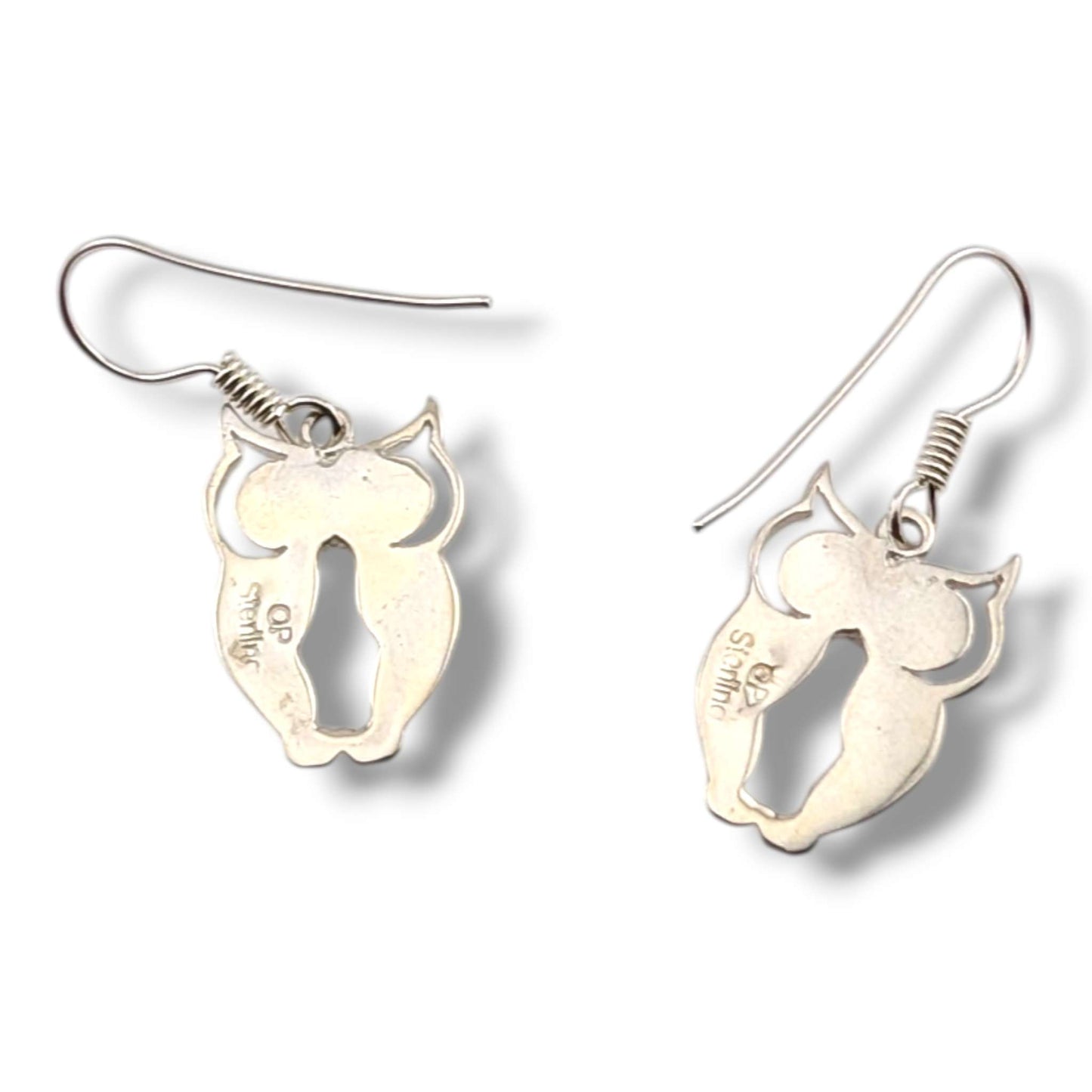 Sterling Silver Inlay Owl Dangle Earrings by OP