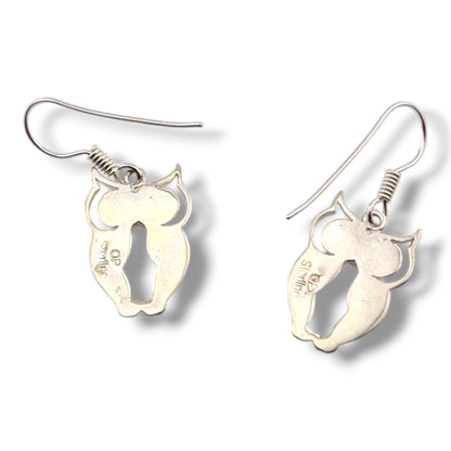 Sterling Silver Inlay Owl Dangle Earrings by OP