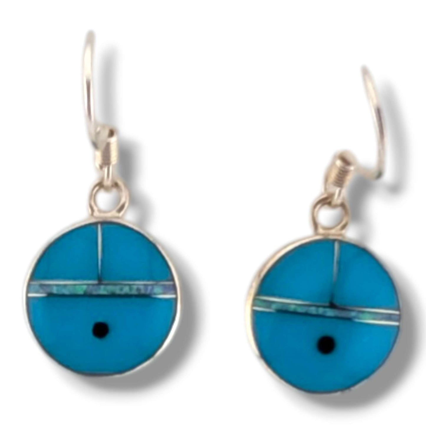 Sterling Silver Inlay Sunface Round Dangle Earrings by OP