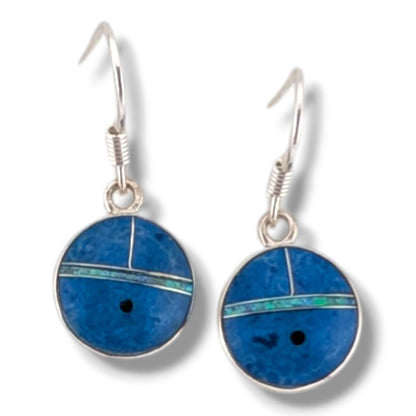 Sterling Silver Inlay Sunface Round Dangle Earrings by OP