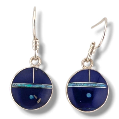 Sterling Silver Inlay Sunface Round Dangle Earrings by OP