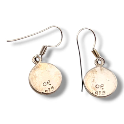 Sterling Silver Inlay Sunface Round Dangle Earrings by OP