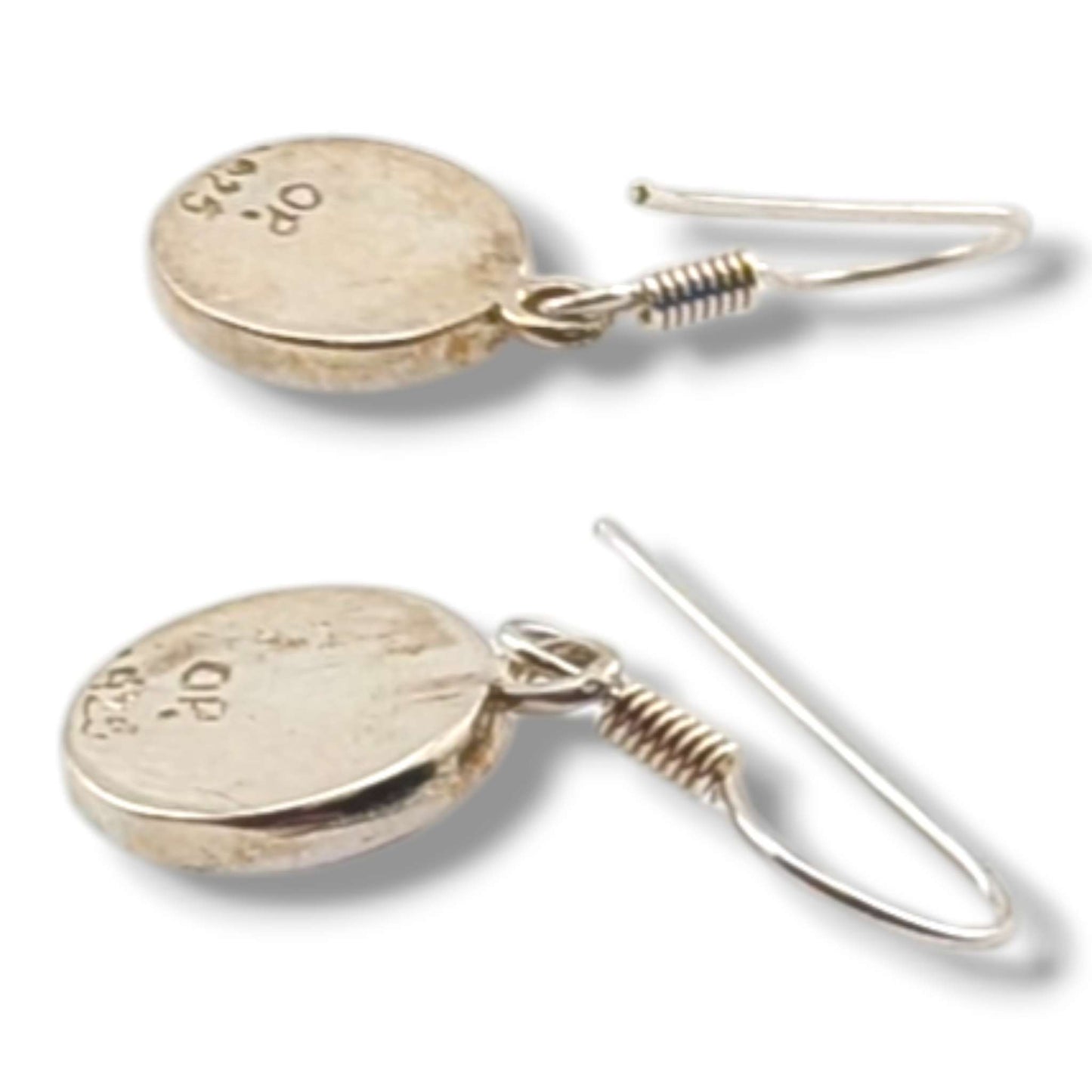 Sterling Silver Inlay Sunface Round Dangle Earrings by OP