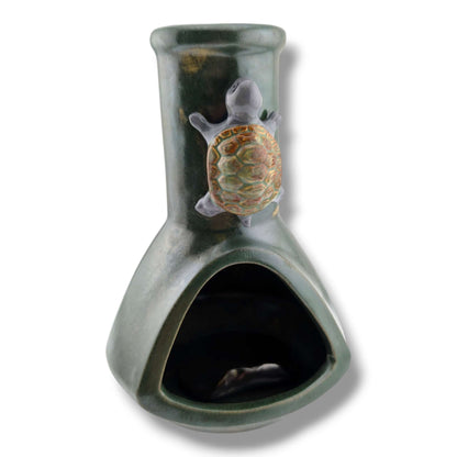 Glazed Pottery Incense Holder with Sculpted Turtle and Tray by Luna