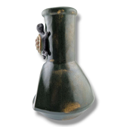 Glazed Pottery Incense Holder with Sculpted Turtle and Tray by Luna
