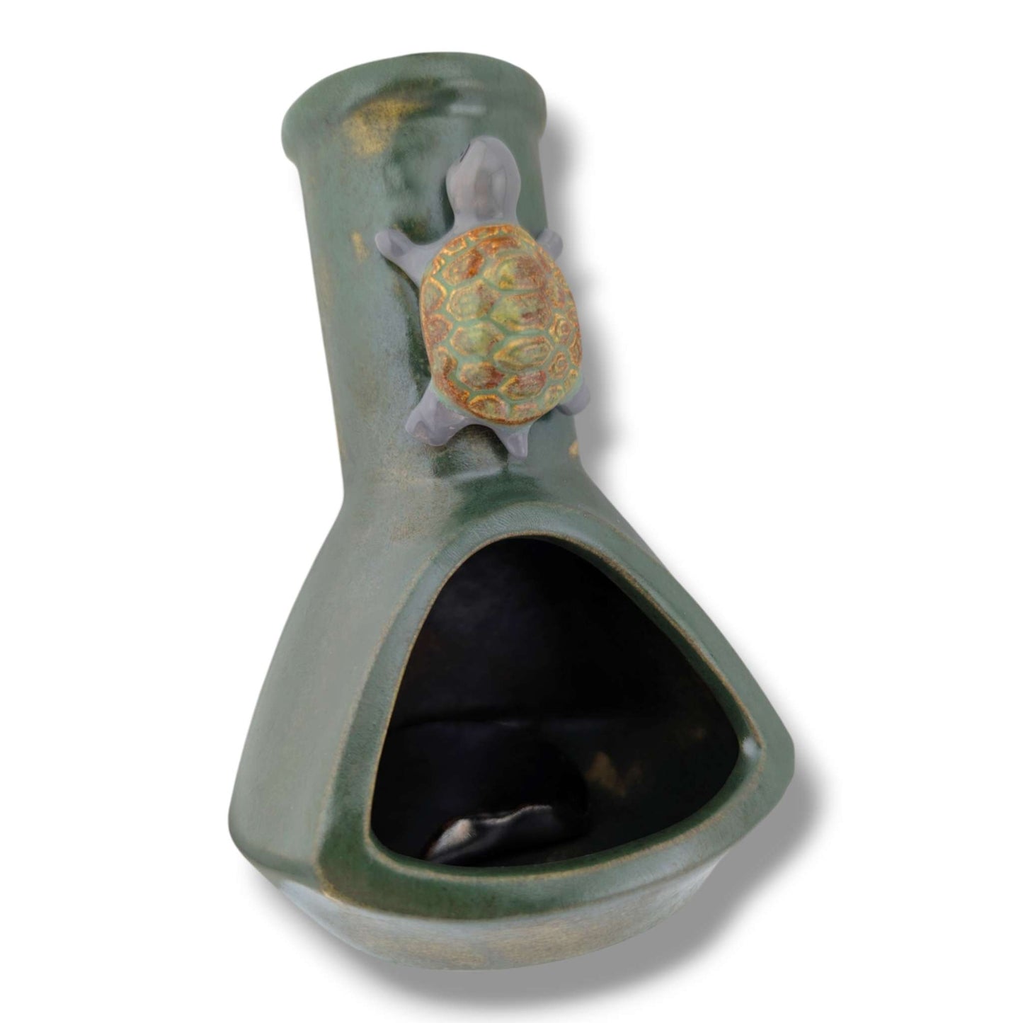 Glazed Pottery Incense Holder with Sculpted Turtle and Tray by Luna