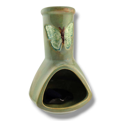 Glazed Pottery Incense Holder with Sculpted Butterfly and Tray by Luna