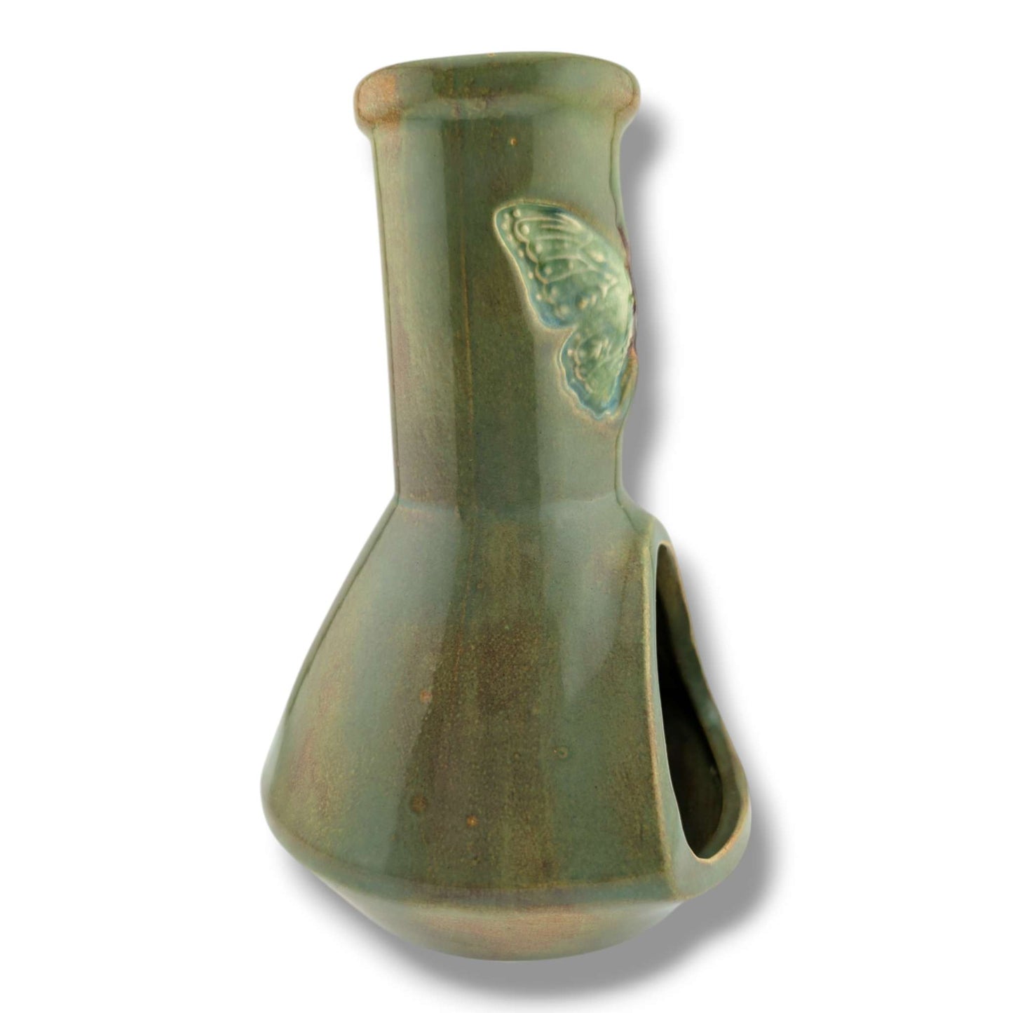 Glazed Pottery Incense Holder with Sculpted Butterfly and Tray by Luna