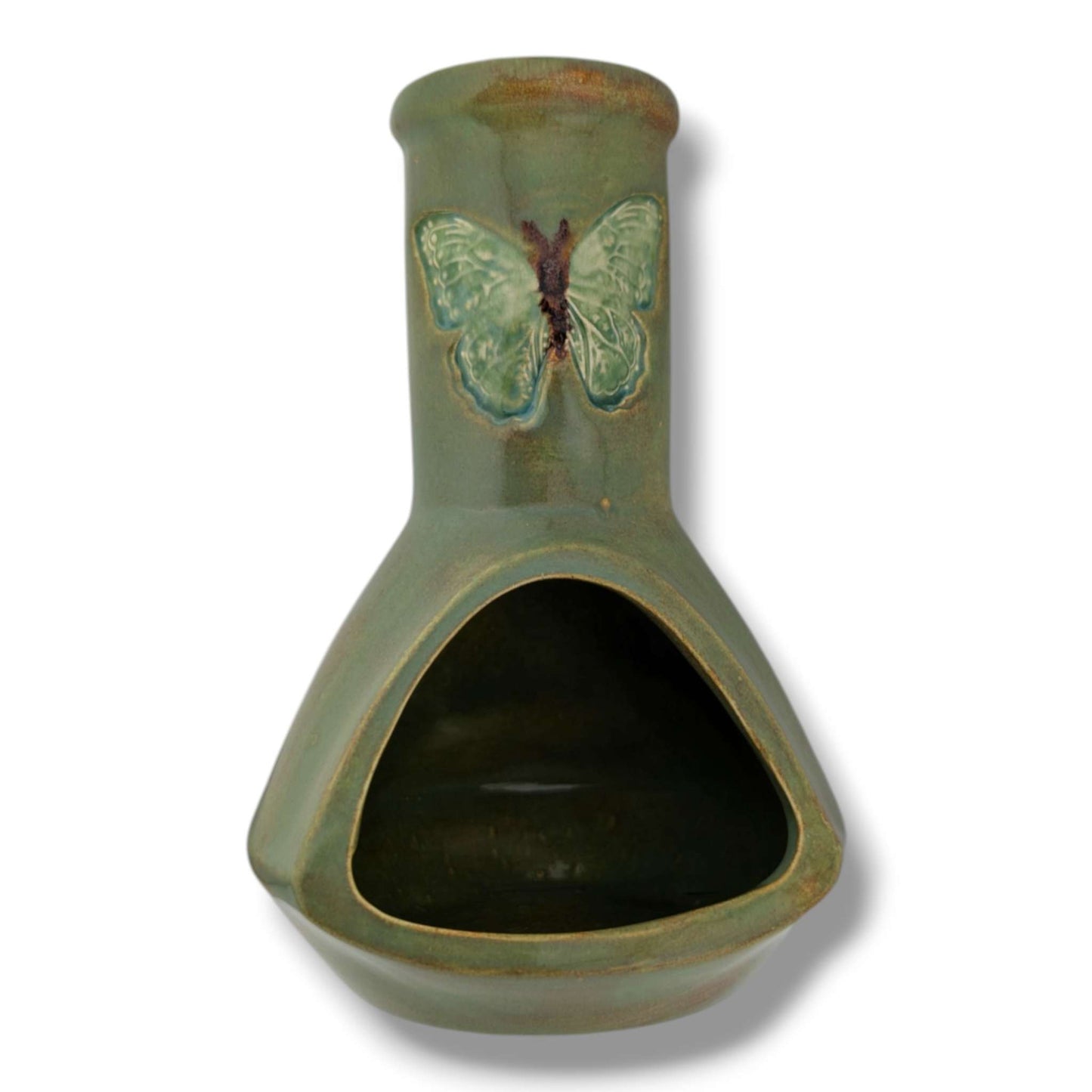 Glazed Pottery Incense Holder with Sculpted Butterfly and Tray by Luna