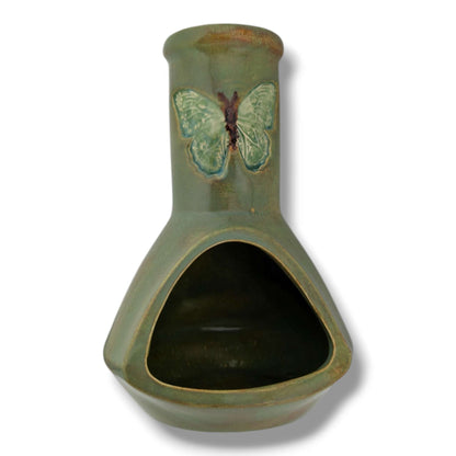 Glazed Pottery Incense Holder with Sculpted Butterfly and Tray by Luna