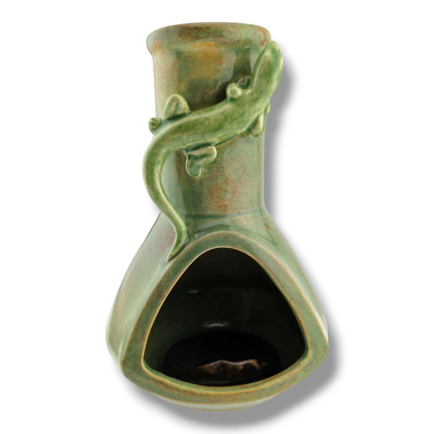 Glazed Pottery Incense Holder with Sculpted Lizard and Tray by Luna