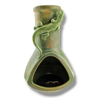 Glazed Pottery Incense Holder with Sculpted Lizard and Tray by Luna