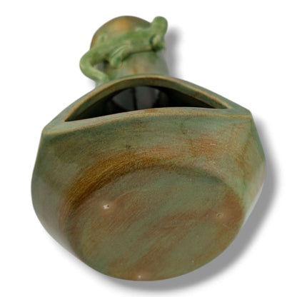 Glazed Pottery Incense Holder with Sculpted Lizard and Tray by Luna