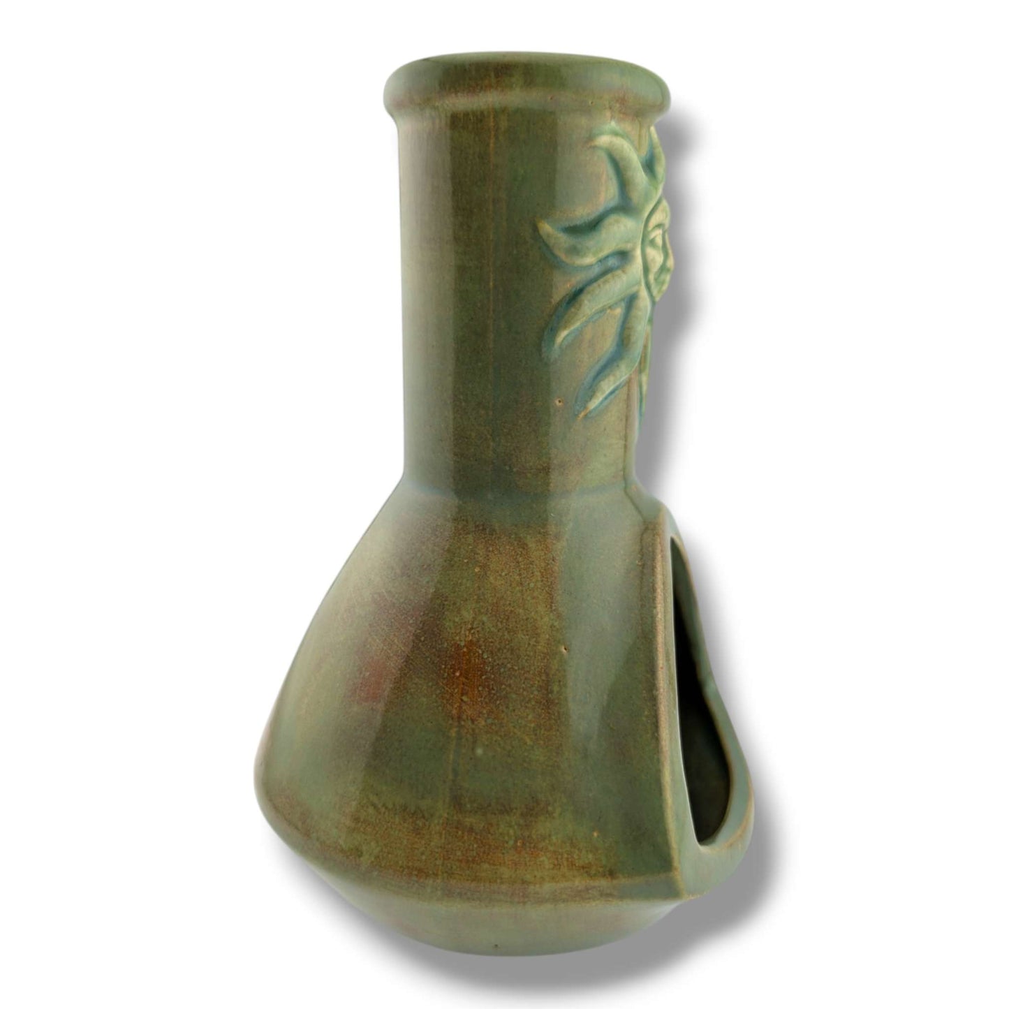 Glazed Pottery Incense Holder with Sunface Relief and Tray by Luna