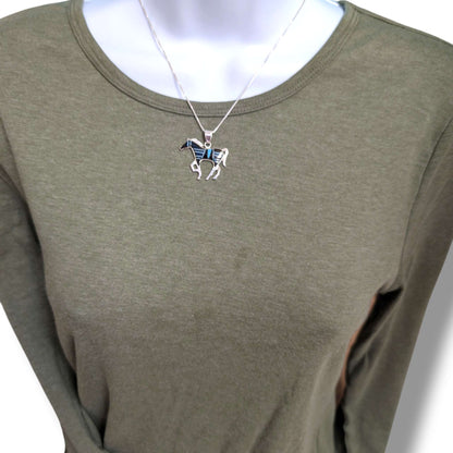 Sterling Silver Inlay Opal Horse Pendant