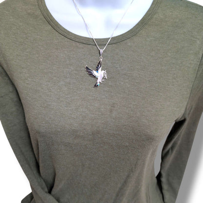 Sterling Silver Inlay Opal Peace Dove Pendant