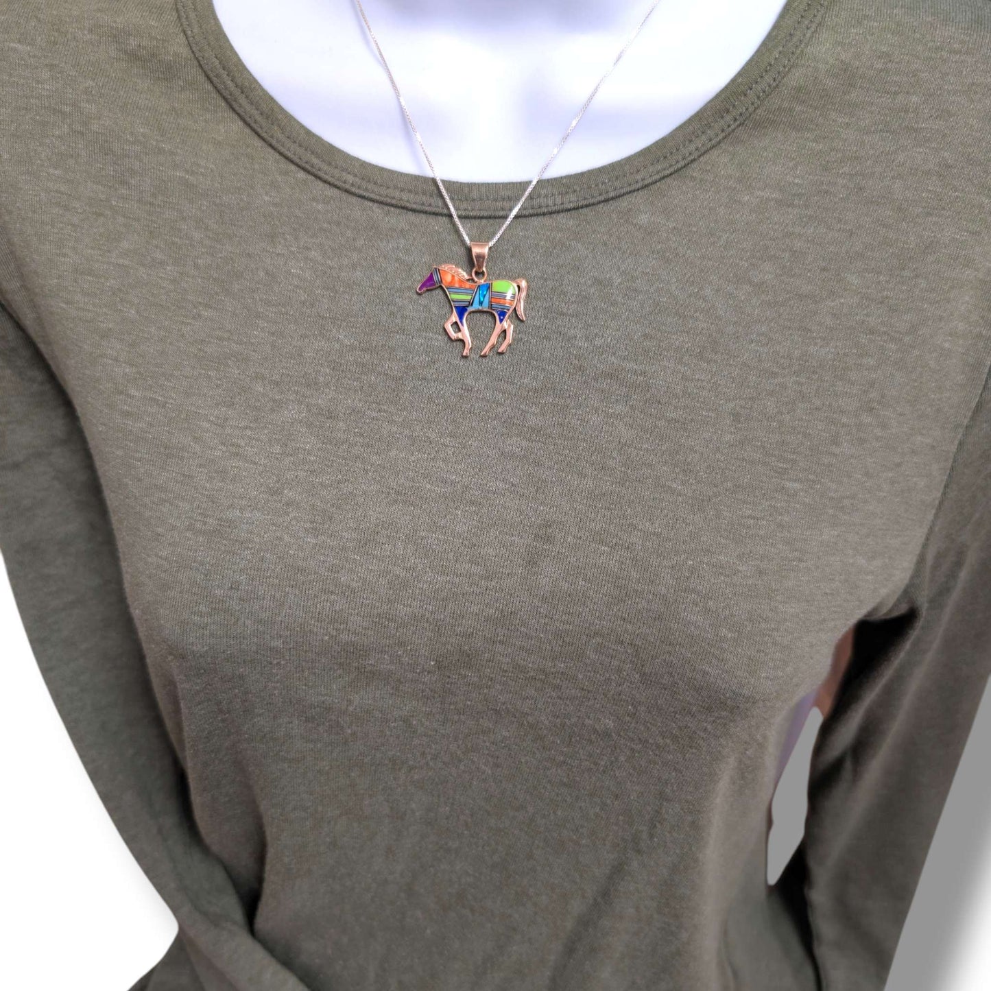 Bronze Inlay Opal Horse Pendant