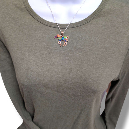 Bronze Inlay Opal Horse Pendant