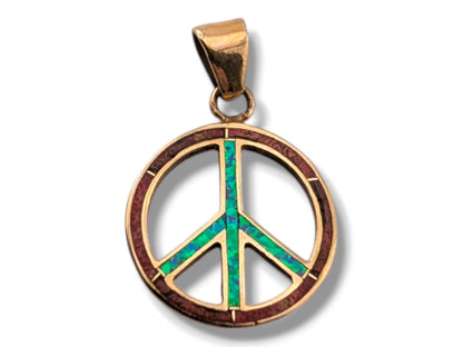 Bronze Inlay Opal Peace Sign Pendant