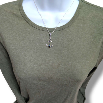 Sterling Silver Inlay Stone Anchor Pendant