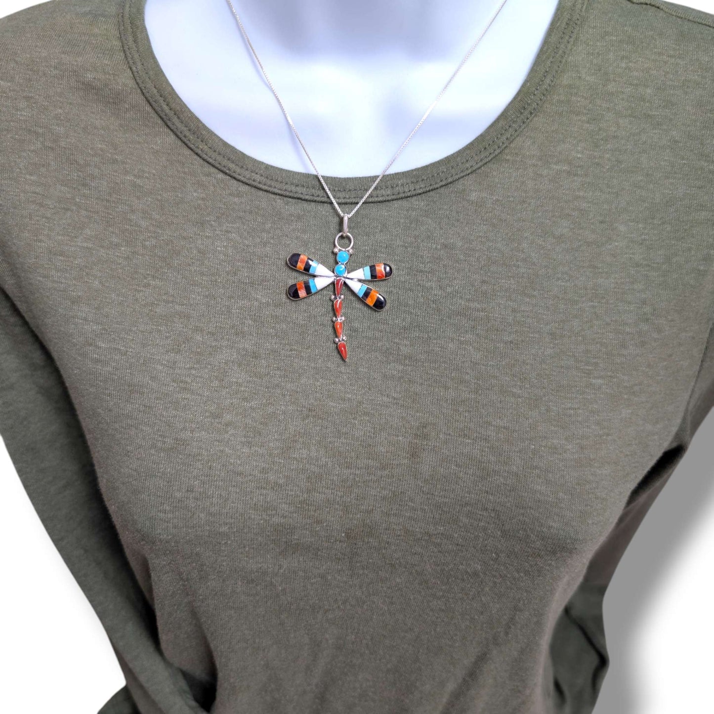 Zuni Sterling Silver Dragonfly Pendant by Angus Ahiyite