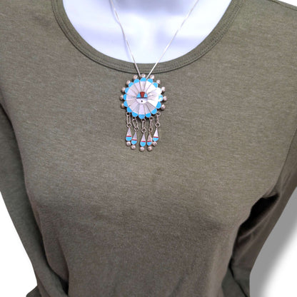 Zuni Sterling Silver Sunface Pin and Pendant by Abel Soseeah